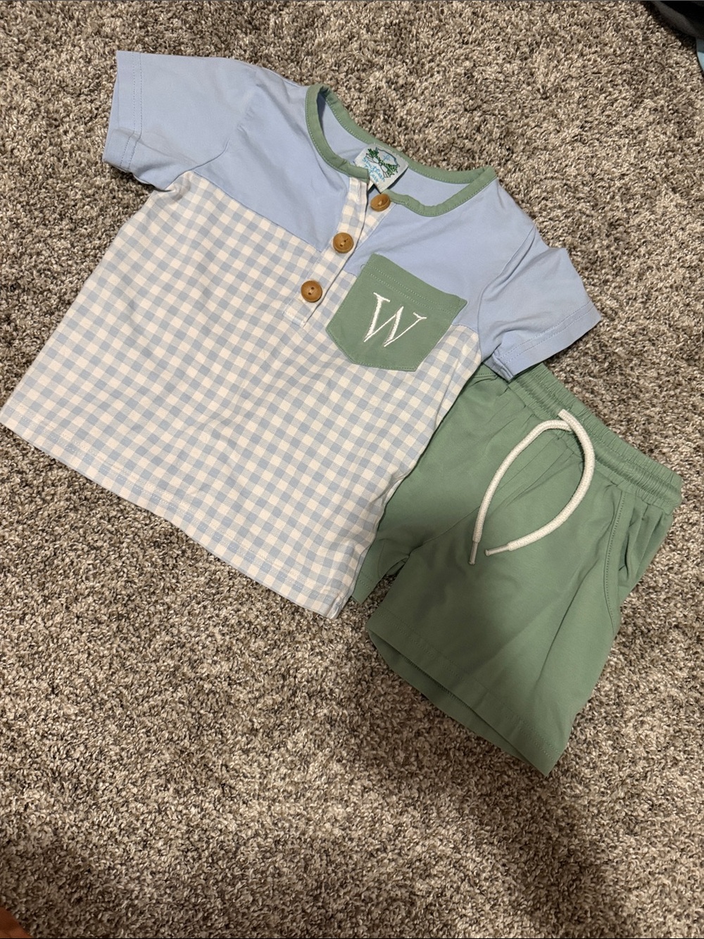 Monogrammed Blue & Green Kids Matching Set